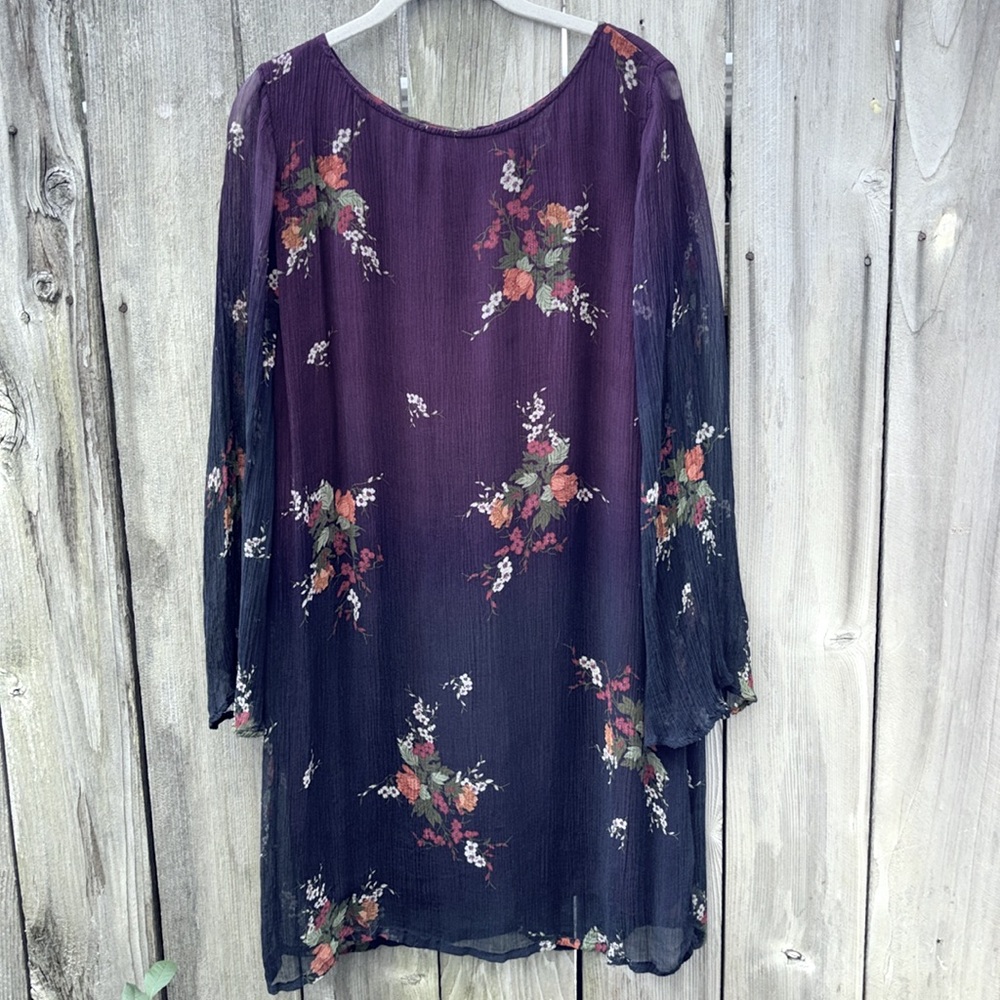 Sundance Boho Dress Burgundy Black Floral Bell Sleeves Women’s Size Large Petite